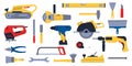 Construction hardware. Home repair tools. Building carpentry and electric engineering equipment. Handy house instruments