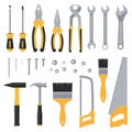 Construction hardware industrial tools vector flat icons