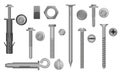 Construction Hardware set. Bolts, Screws, Nuts and Rivets. vector illustration of Metal fix gear elements.