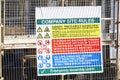 Construction health and safety sign at empty building site