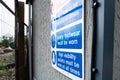 Construction Health and Safety sign seen attached to a small office.