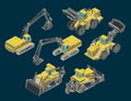 Construction Heavy Equipment isometric Set