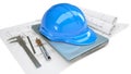 Construction helmet and laptop in the drawings Royalty Free Stock Photo