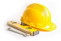 Construction helmet and tools for engineering work project on white background Royalty Free Stock Photo