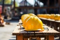 construction helmet, yellow safety construction, Protective headgear Royalty Free Stock Photo