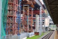 Construction of a high overpass over existing stations, Moscow, Okruzhnaya platform, June 2021