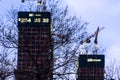 Construction of a high-rise building in Moscow, evening photo