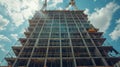 Construction of a high-rise building with scaffolding and cranes Royalty Free Stock Photo