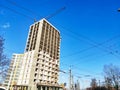 Construction of high-rise buildings in Ivano-Frankivsk. Construction crane. Building against the blue sky Royalty Free Stock Photo