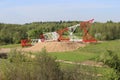 Construction of high voltage power line tower Royalty Free Stock Photo