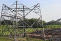 Construction of high voltage power line tower Royalty Free Stock Photo