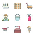 Construction of the home icons set, cartoon style