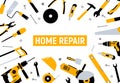 Construction home tools hammer repair carpentry background. Electric home tool screwdriver toolkit collection