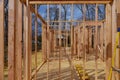 wood framework of new residential home under construction. Royalty Free Stock Photo