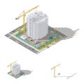 Construction of house, monolithic frame of the building isometric low poly icon set Royalty Free Stock Photo