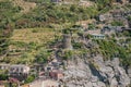 Construction of houses and tower on cliff in Cinque Terre, Vernazza ITALY Royalty Free Stock Photo