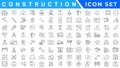 construction icon element set. Containing crane, building, land, excavator, maintenance, contractor, worker, architecture and more Royalty Free Stock Photo