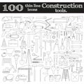 Construction icons - drill, perforator and other tools. Set of 100 objects. Royalty Free Stock Photo