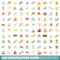 100 construction icons set, cartoon style Royalty Free Stock Photo