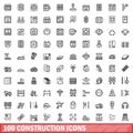 100 construction icons set, outline style