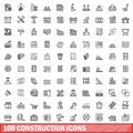 100 construction icons set, outline style Royalty Free Stock Photo