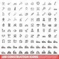 100 construction icons set, outline style Royalty Free Stock Photo