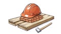 Construction Illustration Bricklayer Hard Hat Wooden Beams and Hammer Royalty Free Stock Photo