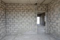 Construction of an individual residential building, room wall view with a doorway