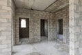 Construction of an individual residential building, view of the doorways to the bathrooms and rooms