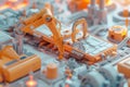 Construction industrial crane builds electronic, components on circuit board. Artificial chip intelligence Royalty Free Stock Photo