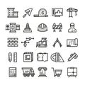 Construction industry, building house, architectural engineering and machinery thin line vector icons Royalty Free Stock Photo