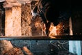 Construction industry details - caucasian male, metalworker using disc grinder for cutting metal Royalty Free Stock Photo