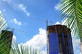 Construction industry image of tall cranes and building exterior Royalty Free Stock Photo