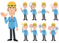 Construction Industry _ Men in blue working clothes Royalty Free Stock Photo