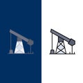 Construction, Industry, Oil, Gas  Icons. Flat and Line Filled Icon Set Vector Blue Background Royalty Free Stock Photo