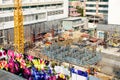 Construction industry worker and building Royalty Free Stock Photo