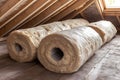 Construction and Insulation Materials in Rustic Attic Space Generative AI Royalty Free Stock Photo