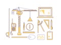 Construction items yellow linear objects set