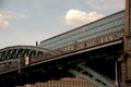 Construction of a large bridge of metal and glass with