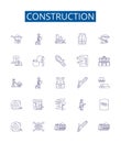 Construction line icons signs set. Design collection of Build, Construct, Constructing, Erect, Fabricate, Framework