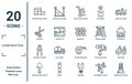 construction linear icon set. includes thin line constructing a brick wall, clippers, inclined clippers, construction palette,