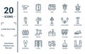 construction linear icon set. includes thin line nail gun, pulley hook, garden fence, round wrench, angle ruler, working, derrick