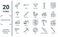 construction linear icon set. includes thin line pipe, jackhammer, bulldozer, nail gun, crowbar, screws, concrete mixer icons for Royalty Free Stock Photo