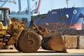 Detail view of construction machine bulldozer bucket