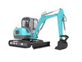 Construction machinery blue excavator with hydraulic mechlopatoy on crawler with bucket 3d render on white background no shadow