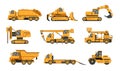 Construction machinery. Heavy road equipment trucks, forklifts and tractors, excavation crane truck