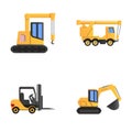 Construction machinery icons set cartoon vector. Construction work