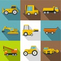 Construction machinery icons set, flat style Royalty Free Stock Photo