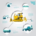 Construction machinery infographic big set of ground works machines. Royalty Free Stock Photo