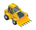 Construction machinery isometric. Heavy transportation. Icon representing heavy mining and road industry. Career and